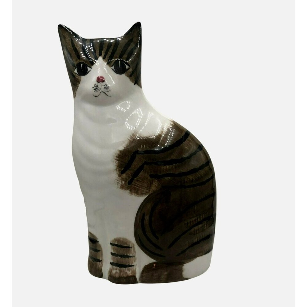 Staffordshire Style Tabby Cat Statue Vtg N.S. Gustin Co. Ceramic Hand-Painted Fo